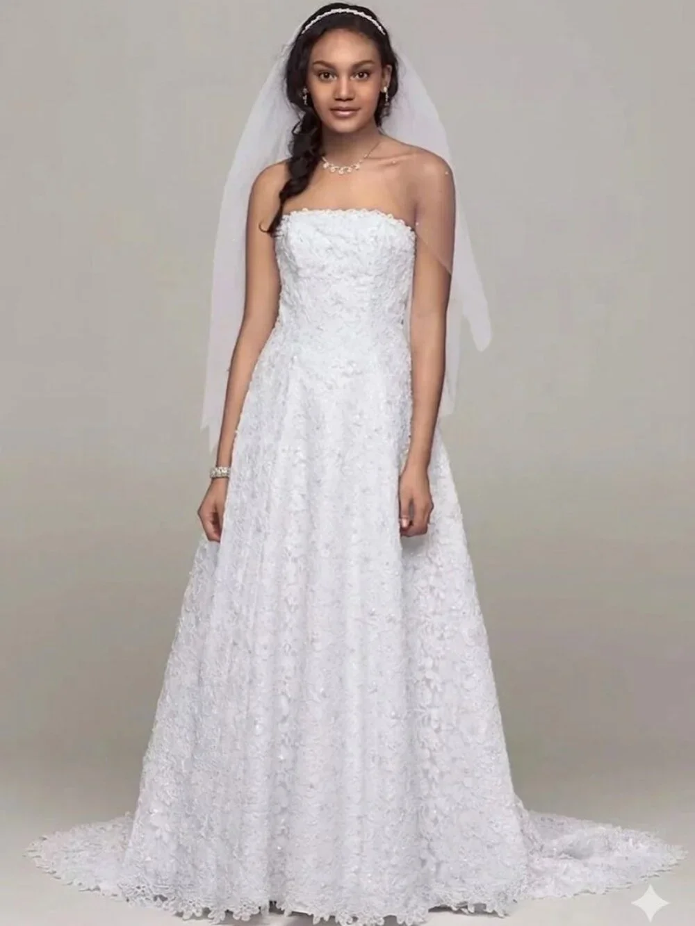 david's bridal beaded wedding dress Beaded Sheath V-Neck Dress with Godets